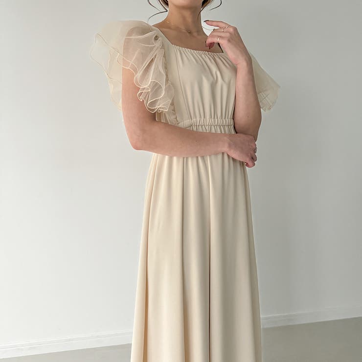 バックリボンチュールフリルワンピース[品番：AMTW0010869]｜JUNOAH  