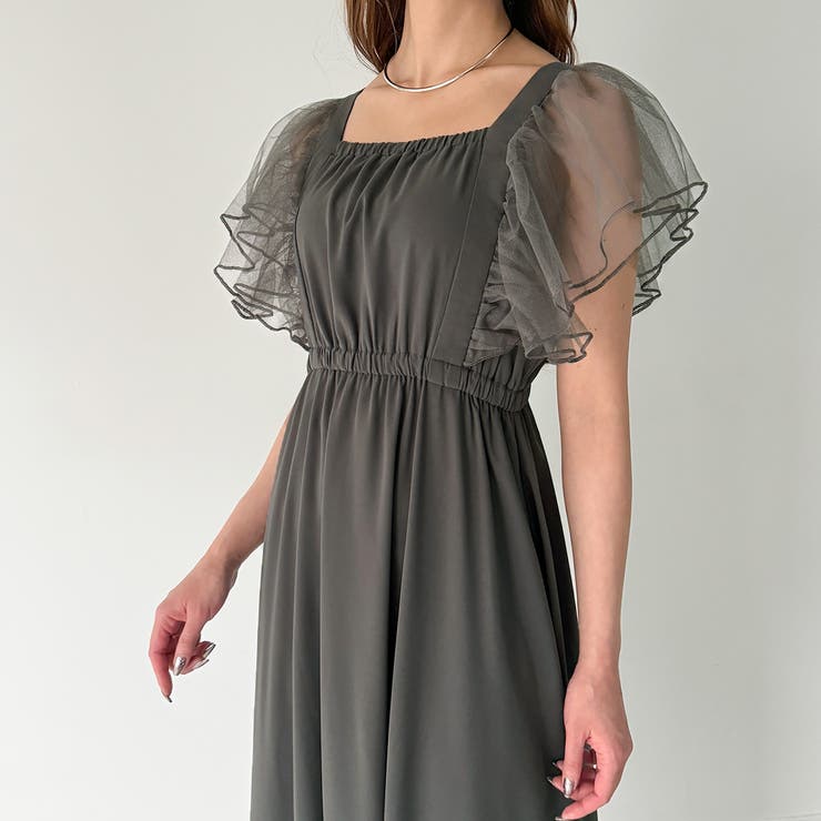 バックリボンチュールフリルワンピース[品番:AMTW0010869 バックリボンチュールフリルワンピース[品番:AMTW0010869
