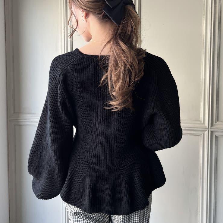 Vネックペプラム畦ニット[品番：AMTW0009444]｜JUNOAH（ジュノア ）の