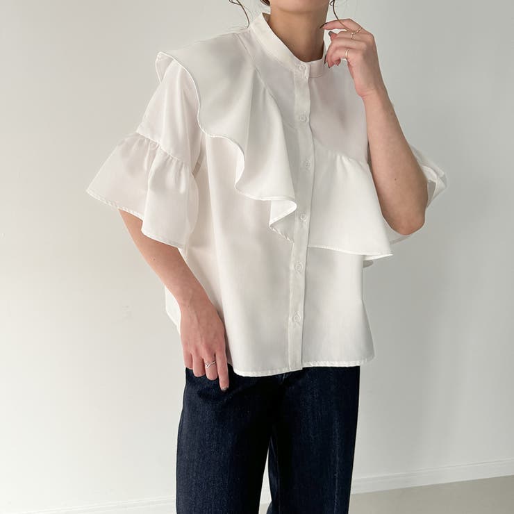 ラッフルデザインシャツブラウス[品番：AMTW0010960]｜JUNOAH