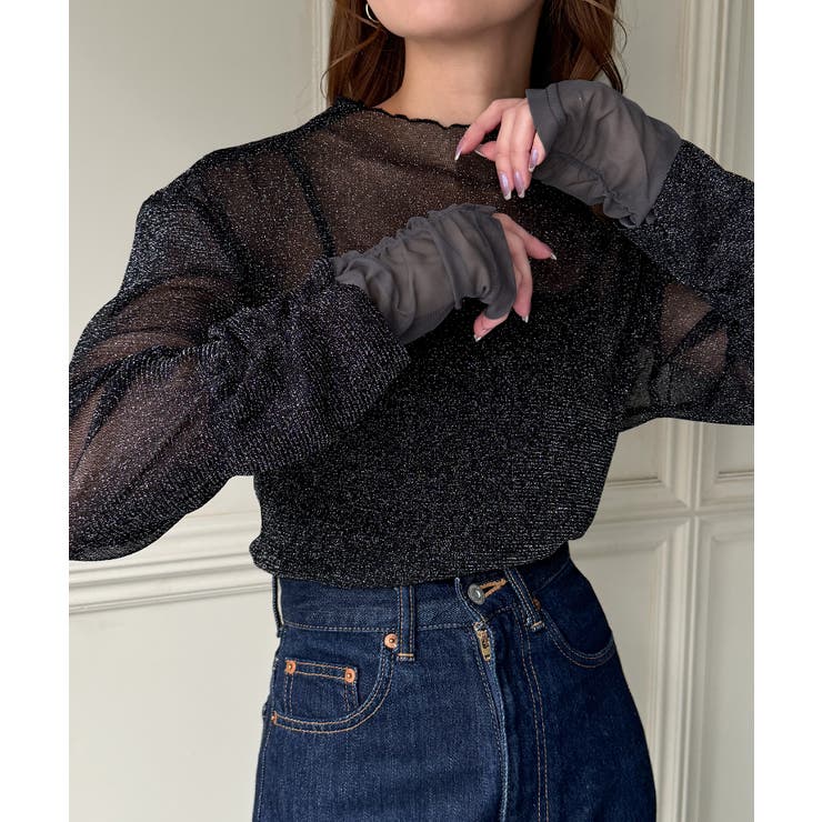 レイヤード風ラメシアートップス[品番：AMTW0011634]｜JUNOAH