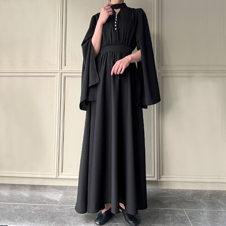 スリットスリーブパールデザインフレアワンピース | JUNOAH | 詳細画像3 