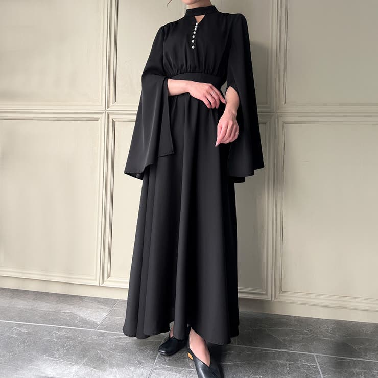 スリットスリーブ シンプル ブラック ワンピース S〜XXL jy8301004_12.jpg