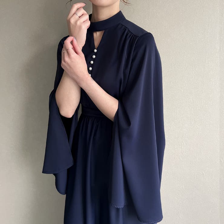 スリットスリーブパールデザインフレアワンピース | JUNOAH | 詳細画像8 