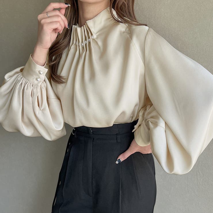 パール釦ウエーブタックブラウス | JUNOAH | 詳細画像2 