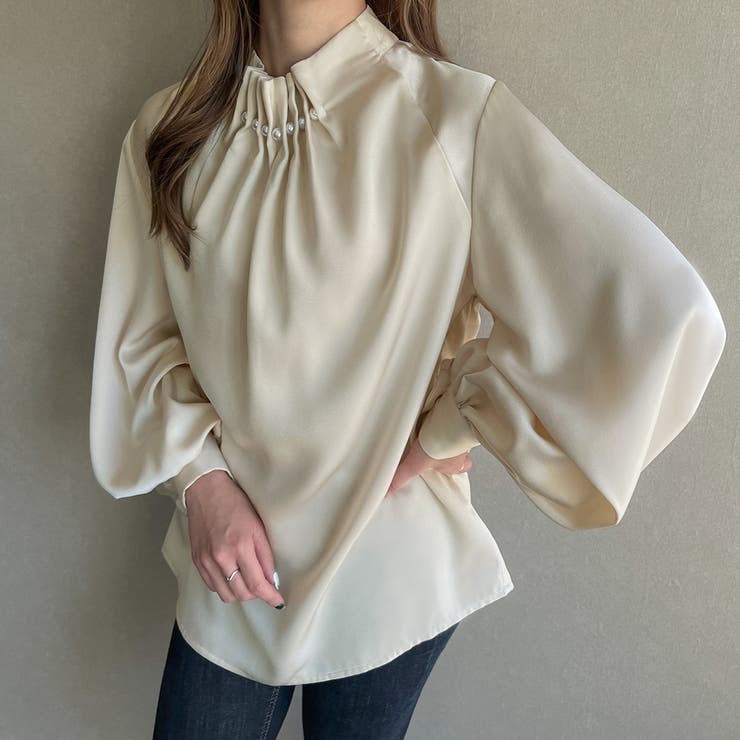 パール釦ウエーブタックブラウス | JUNOAH | 詳細画像3 