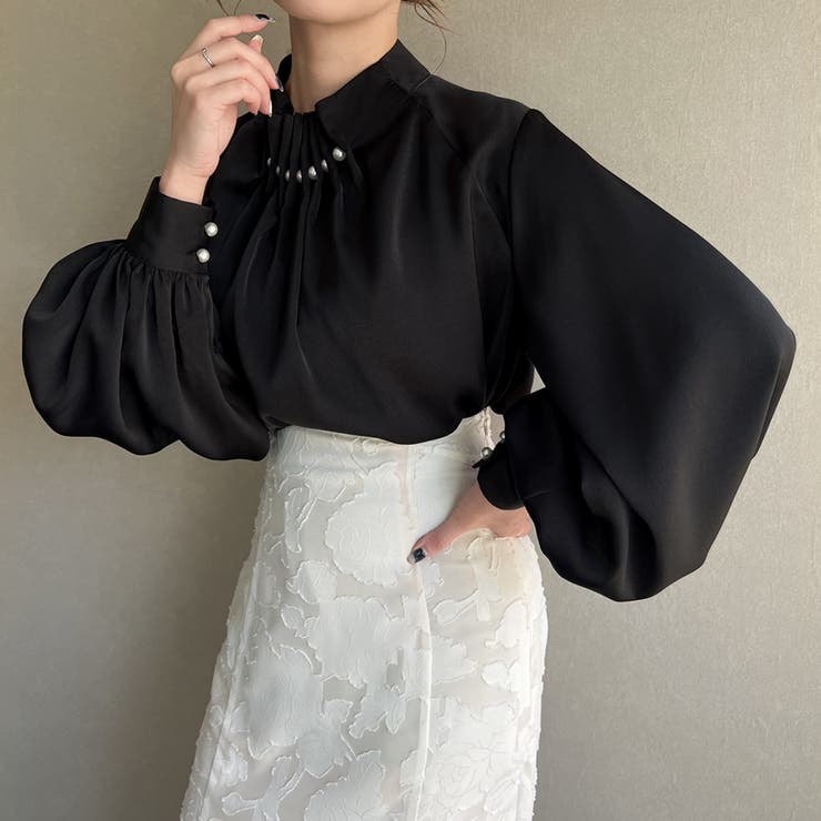 パール釦ウエーブタックブラウス | JUNOAH | 詳細画像7 