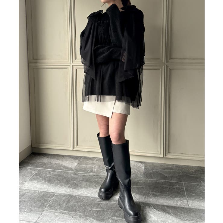 肩リボンチュールドッキングニットプルオーバー | JUNOAH | 詳細画像10 