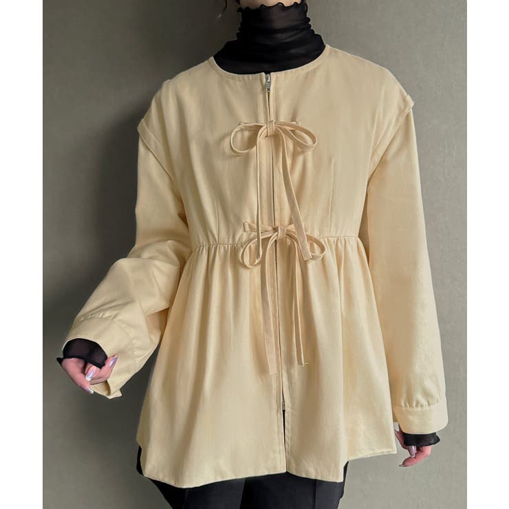 ドッキング風リボンペプラムジャケット[品番：AMTW0011539]｜JUNOAH