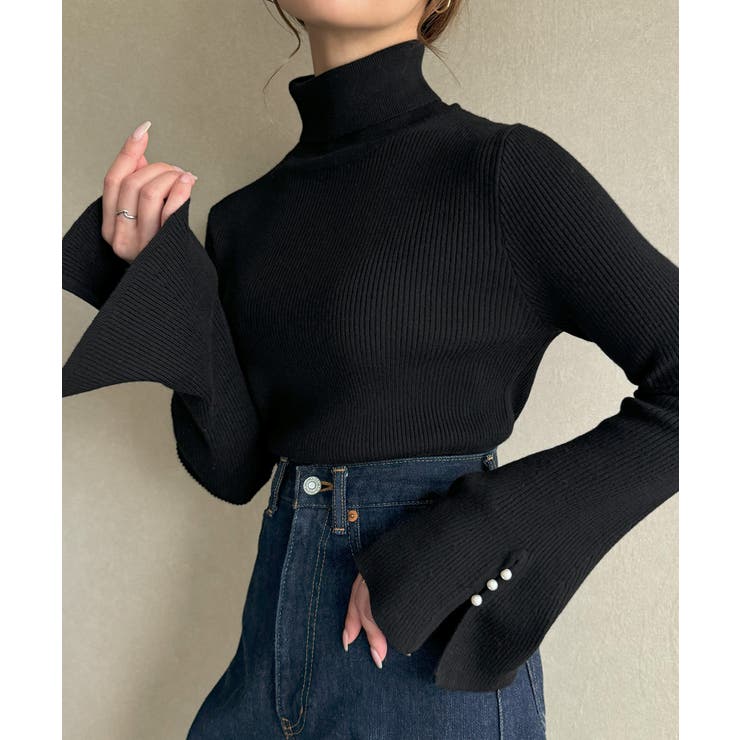 袖口パールデザインタートルネックニットトップス | JUNOAH | 詳細画像1 