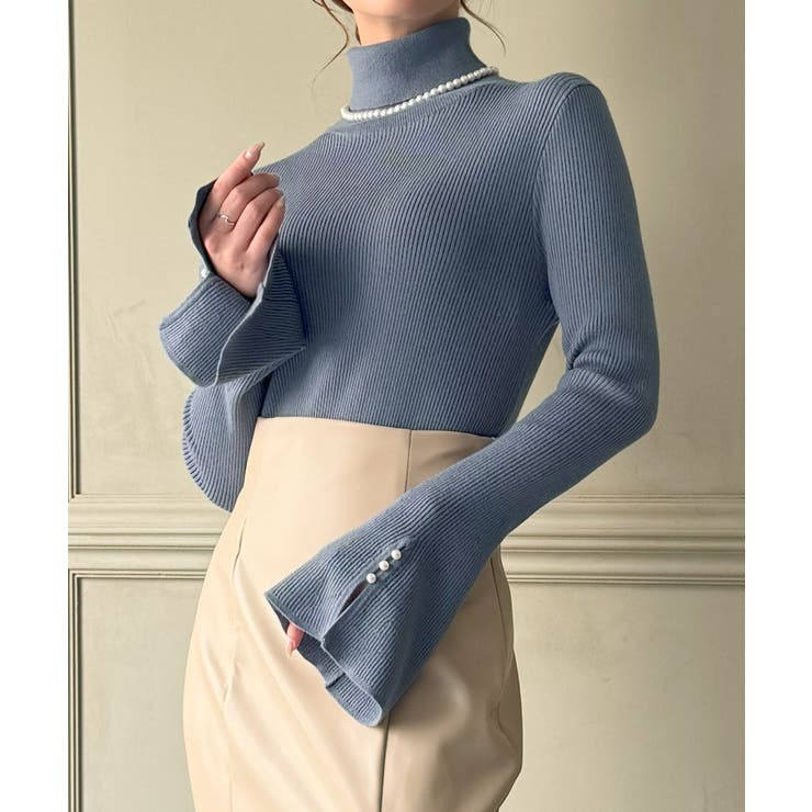 袖口パールデザインタートルネックニットトップス | JUNOAH | 詳細画像10 