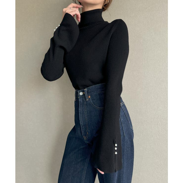 袖口パールデザインタートルネックニットトップス | JUNOAH | 詳細画像2 