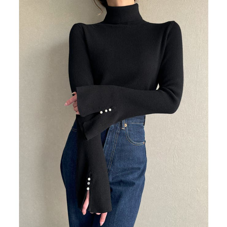 袖口パールデザインタートルネックニットトップス | JUNOAH | 詳細画像3 