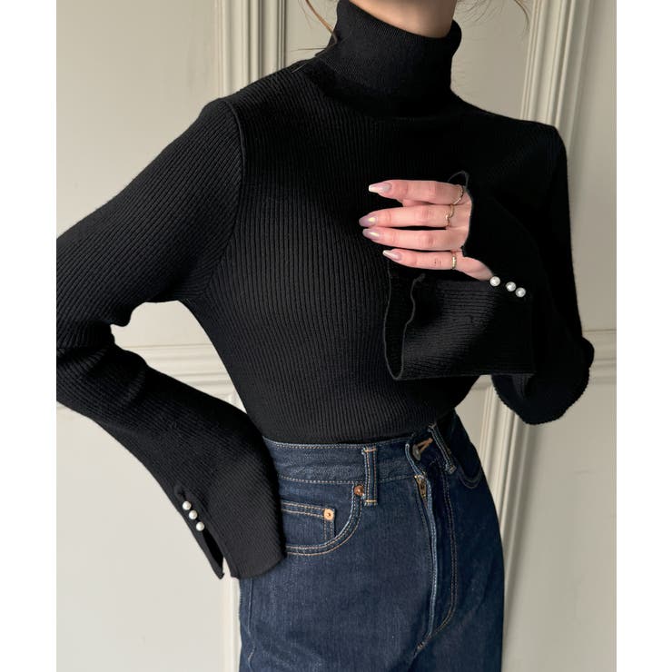 袖口パールデザインタートルネックニットトップス | JUNOAH | 詳細画像4 
