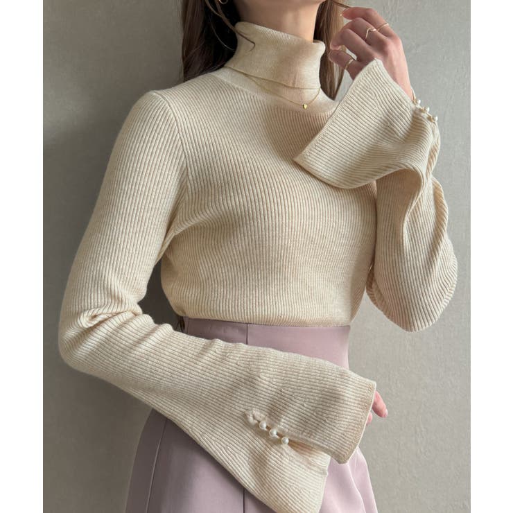 袖口パールデザインタートルネックニットトップス | JUNOAH | 詳細画像5 