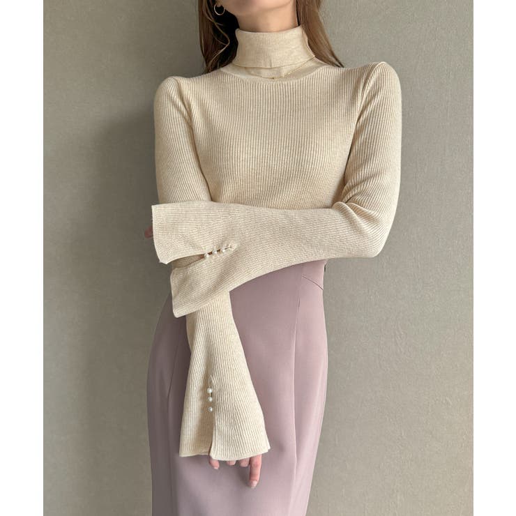 袖口パールデザインタートルネックニットトップス | JUNOAH | 詳細画像6 