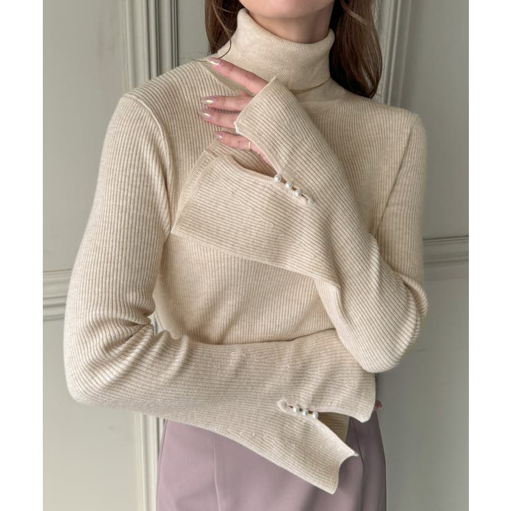 袖口パールデザインタートルネックニットトップス | JUNOAH | 詳細画像7 