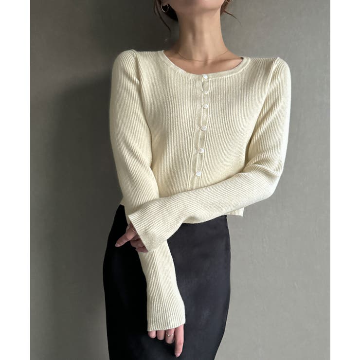 アイボリー | ラウンドネックラメニットカーディガン | JUNOAH