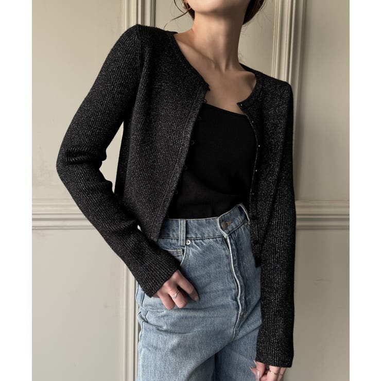 ラウンドネックラメニットカーディガン | JUNOAH | 詳細画像2 