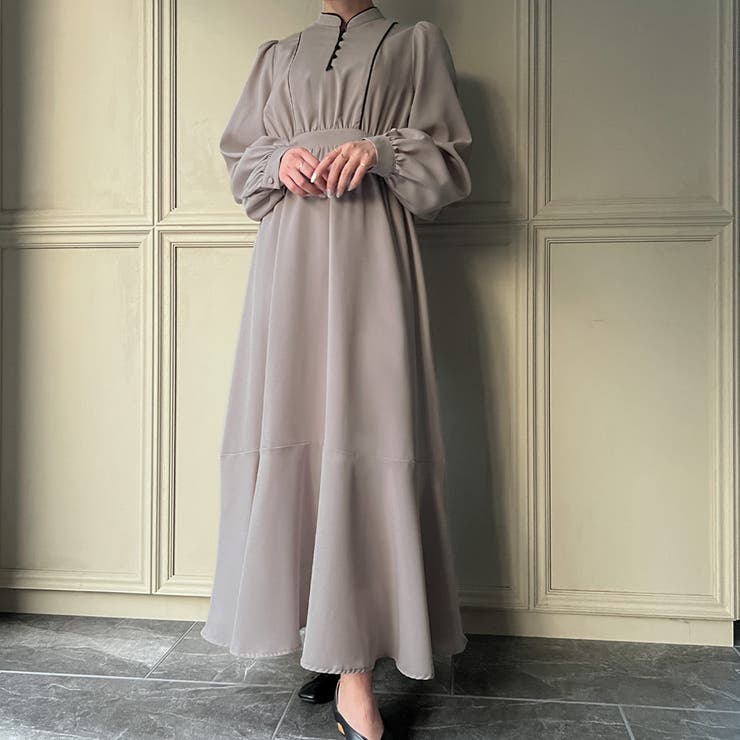バイカラーパイピングデザインワンピース[品番：AMTW0009668]｜JUNOAH