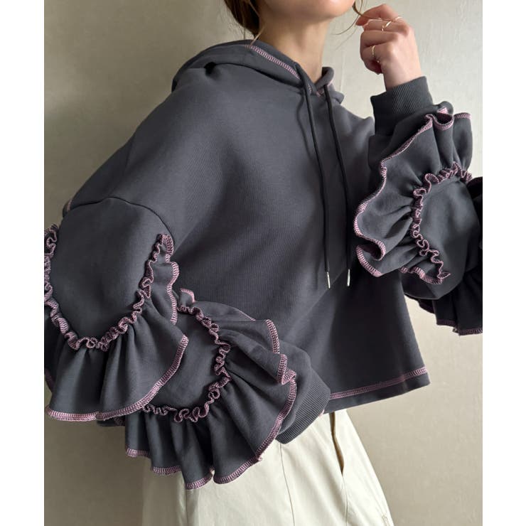 袖フリルパーカー[品番：AMTW0011362]｜JUNOAH（ジュノア ）の