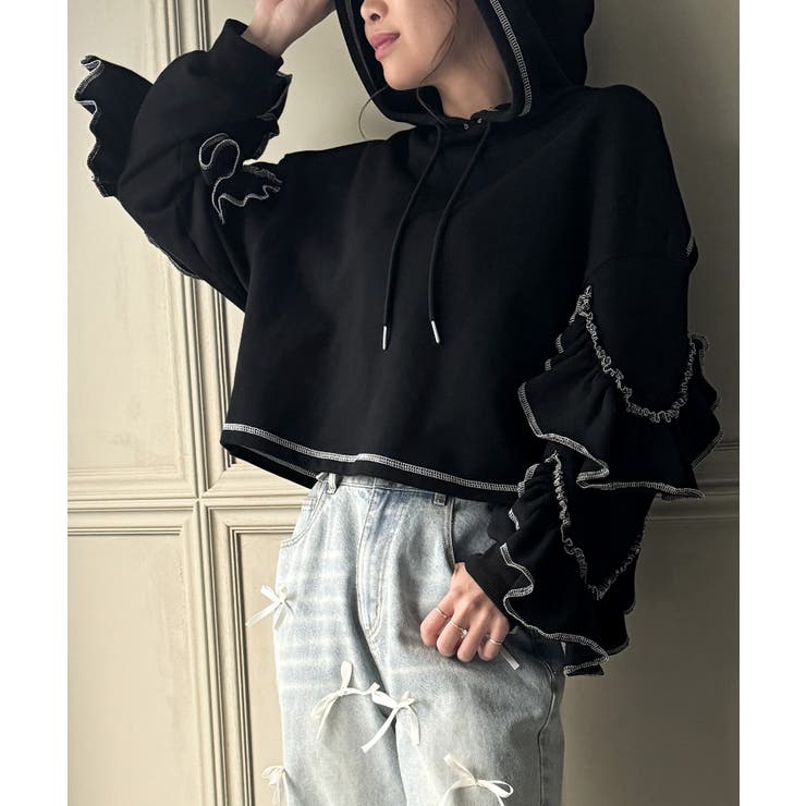 袖フリルパーカー[品番：AMTW0011362]｜JUNOAH（ジュノア ）の