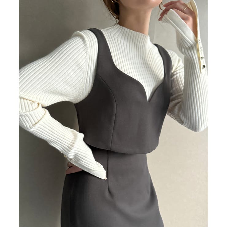 グレー | ウールライクビスチェ＆タイトスカートSET【秋冬もっちり素材】 | JUNOAH