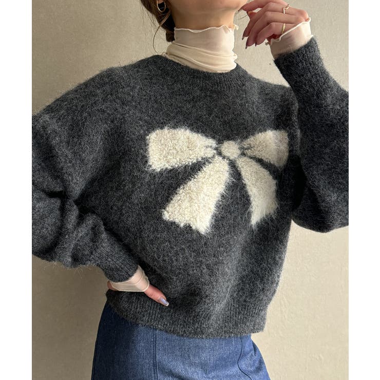 チャコール | リボンシャギーニット | JUNOAH