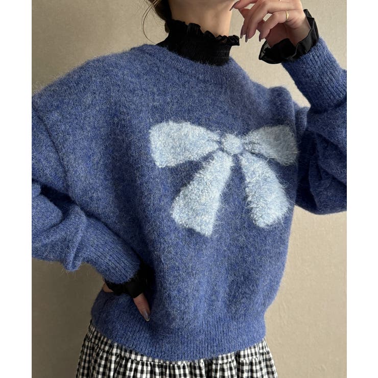 ネイビー | リボンシャギーニット | JUNOAH