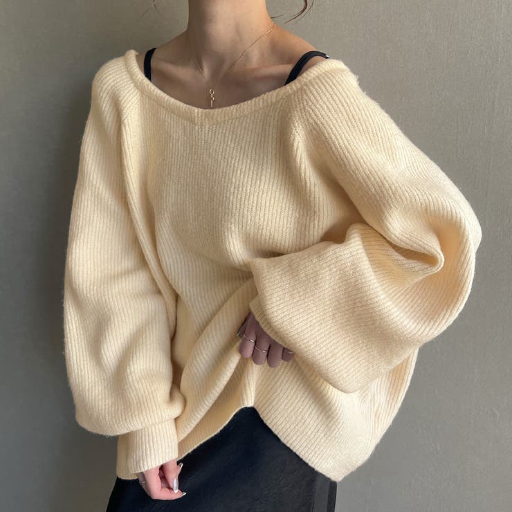 アプ✴︎バックリボンVニット FREAK'S STORE/ウール チロリアン バックリボン Vネックニット