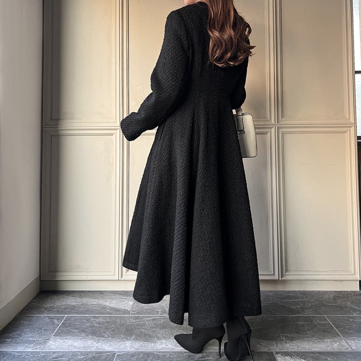 1% イチパーセント　フレアコート　ブラック パールブローチ付きファーフレアコート[ze786] | レディース