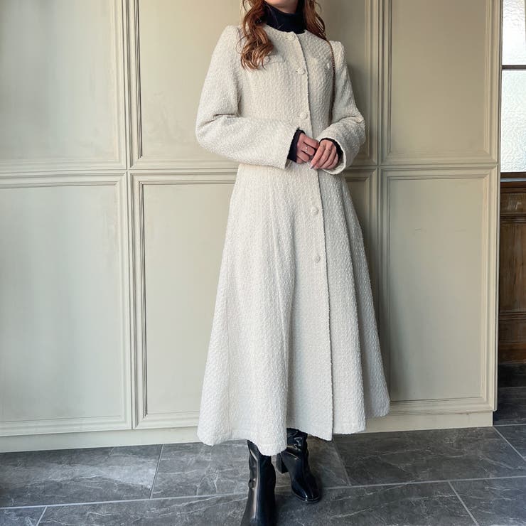 ツイードロングフレアコート[品番：AMTW0009913]｜JUNOAH（ジュノア