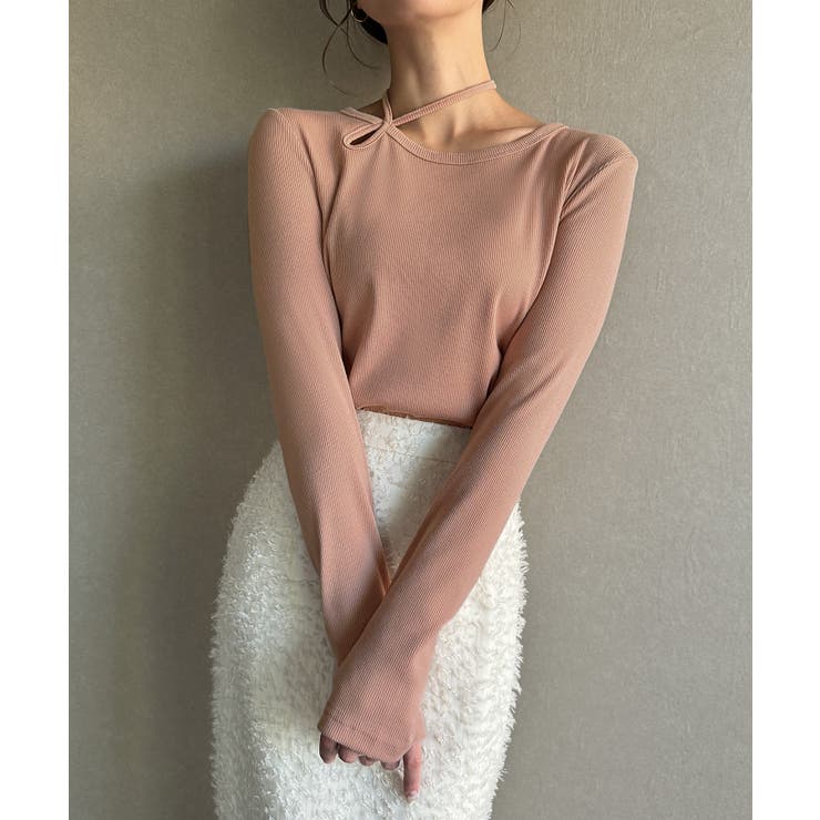 襟クロスリボンデザインリブトップス | JUNOAH | 詳細画像10 