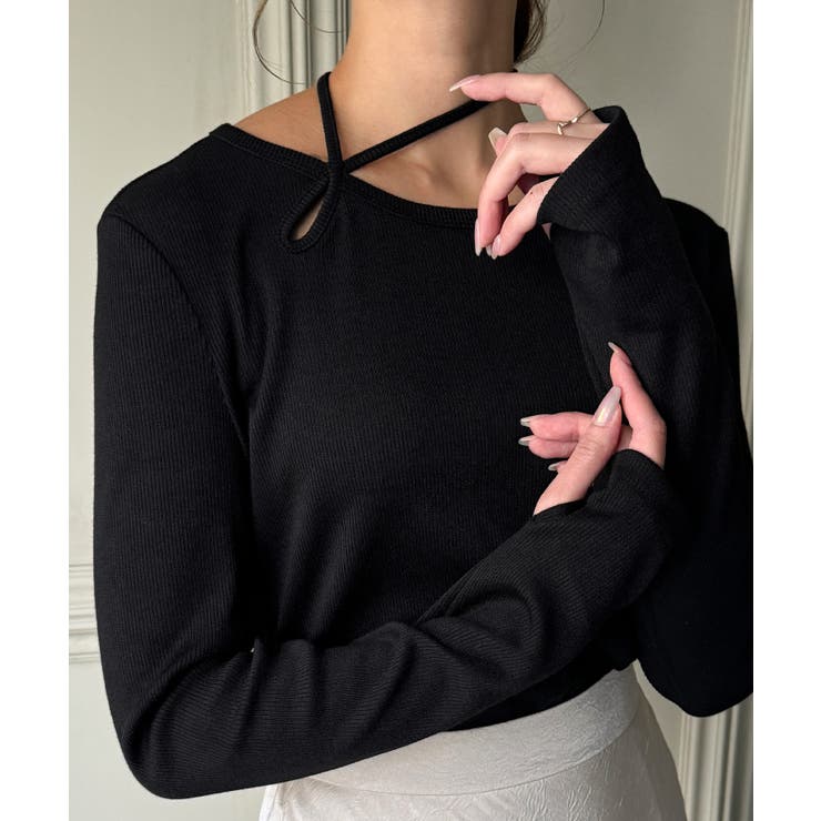 襟クロスリボンデザインリブトップス | JUNOAH | 詳細画像5 