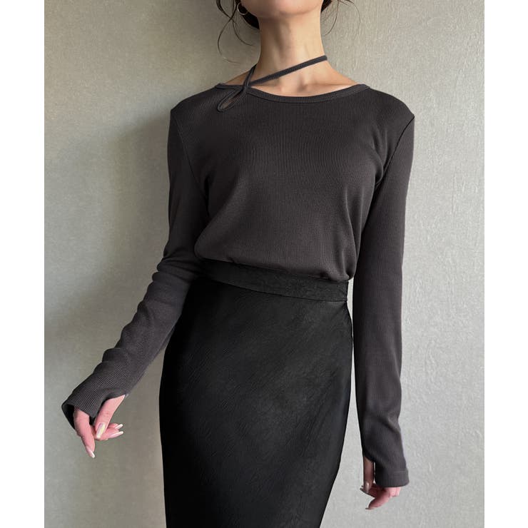 襟クロスリボンデザインリブトップス | JUNOAH | 詳細画像8 