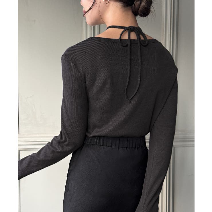 襟クロスリボンデザインリブトップス | JUNOAH | 詳細画像9 