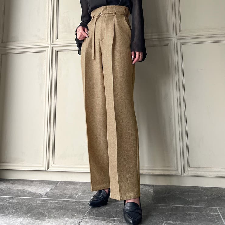 ベルト付きヘリンボーンハイウエストパンツ | JUNOAH | 詳細画像3 