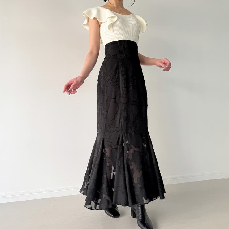 美品✨MaxMara ドッキングニット×シルクラッフルロングワンピース 黒 42 セール】 布帛ドッキングニットワンピ≪手洗い可能≫ （ロング