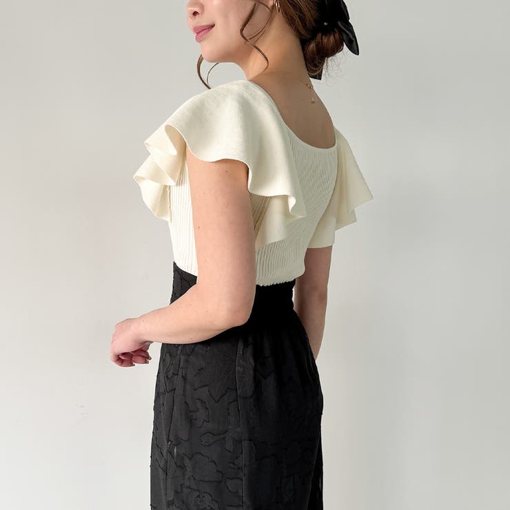 ラッフルニットドッキングシアージャガードマーメイドワンピース[品番