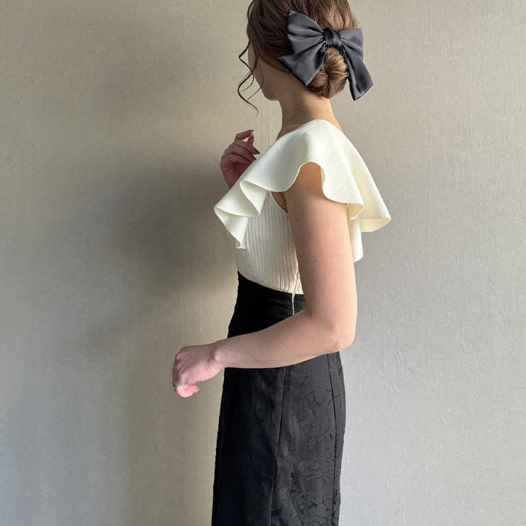 ラッフルニットドッキングシアージャガードマーメイドワンピース[品番