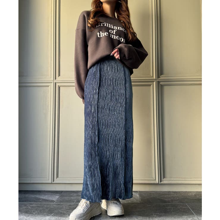 楊柳ランダムプリーツベロアタイトスカート[品番：AMTW0012014