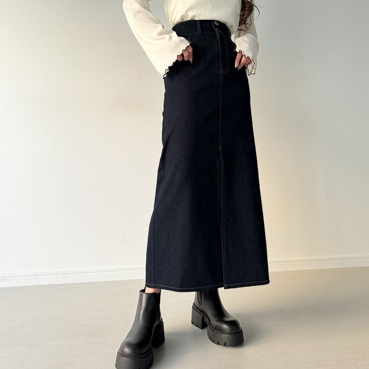 バックレースアップロングデニムスカート | JUNOAH | 詳細画像12 