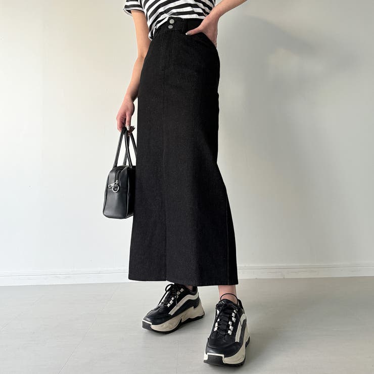 バックレースアップロングデニムスカート | JUNOAH | 詳細画像5 