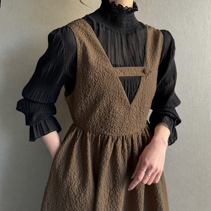 モカ | 2wayふくれジャガードジャンバースカート | JUNOAH