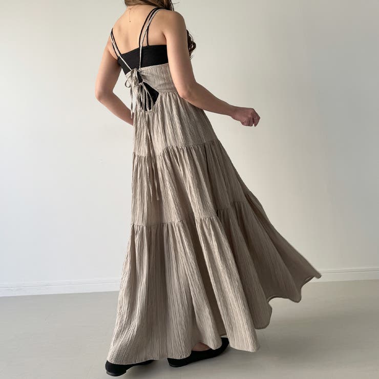 楊柳バックリボンティアードキャミワンピース[品番：AMTW0010070  