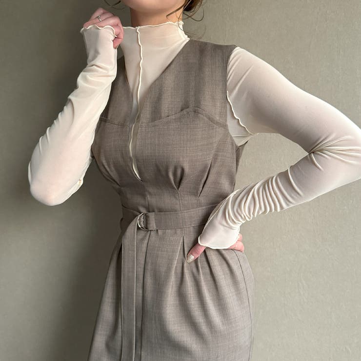 ウエストタックキーネックジャンパースカート【ペチスカートセット