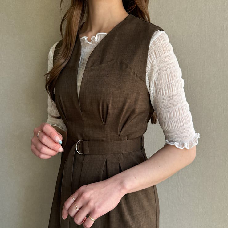 ウエストタックキーネックジャンパースカート【ペチスカートセット