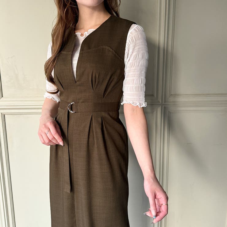 ウエストタックキーネックジャンパースカート定価41,800円 ウエストタックキーネックジャンパースカート【ペチスカートセット