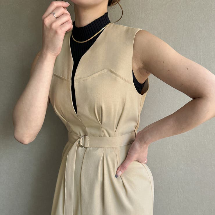 ウエストタックキーネックジャンパースカート【ペチスカートセット