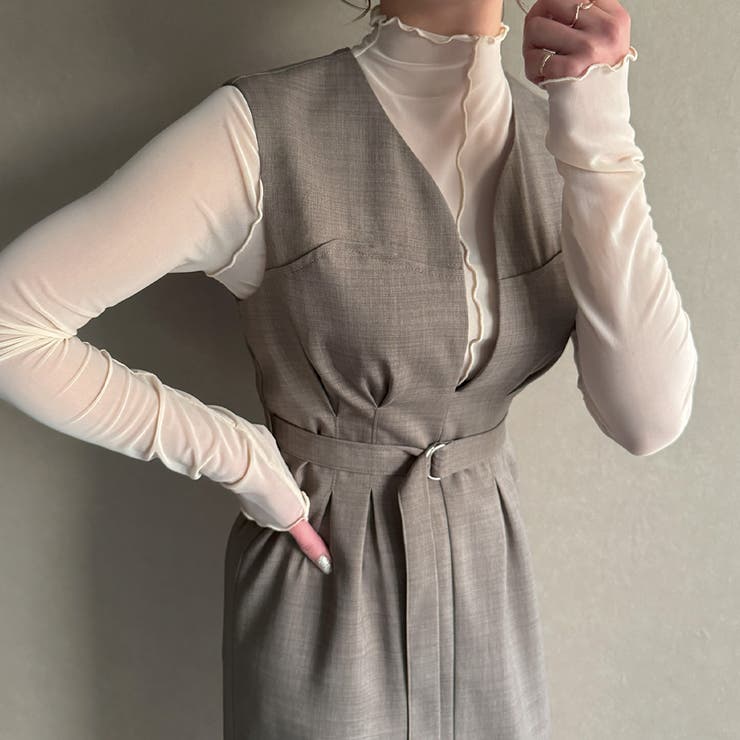 ウエストタックキーネックジャンパースカート【ペチスカートセット